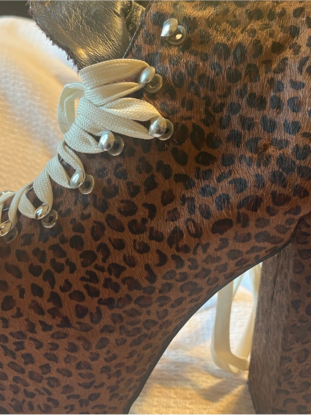 UNIF Leopard Print Platform Booties with Cream Laces